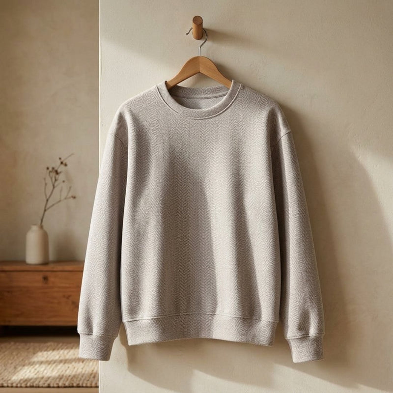 Dzianina Tweed Jodełka Jasny Beż – bluza dresowa z tej tkaniny