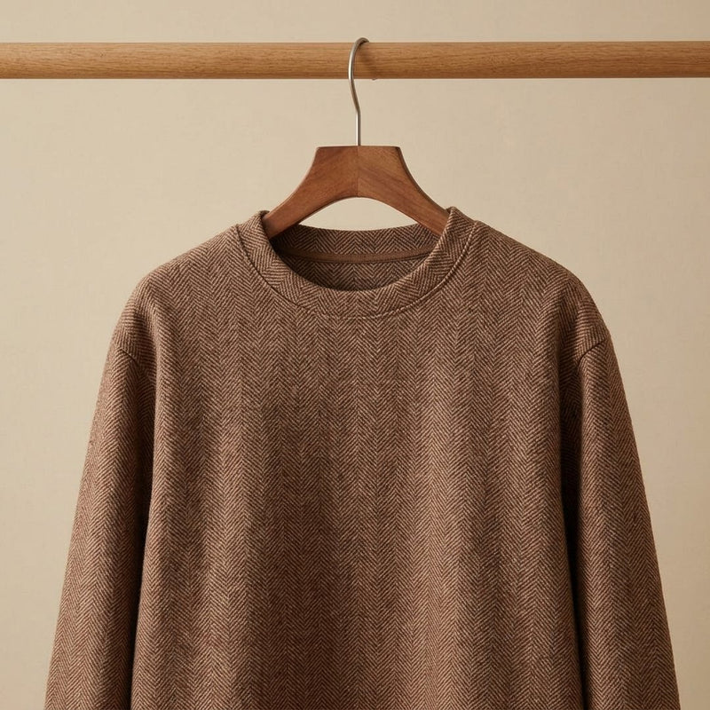 Dzianina Tweed Jodełka Karmelowa – bluza dresowa z tej tkaniny