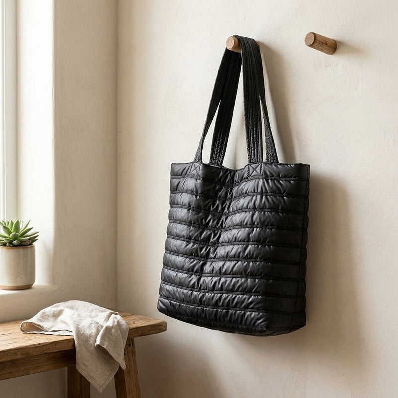 Elegancka Pikowka Paski Czarna 5cm – torba na zakupy z tej tkaniny