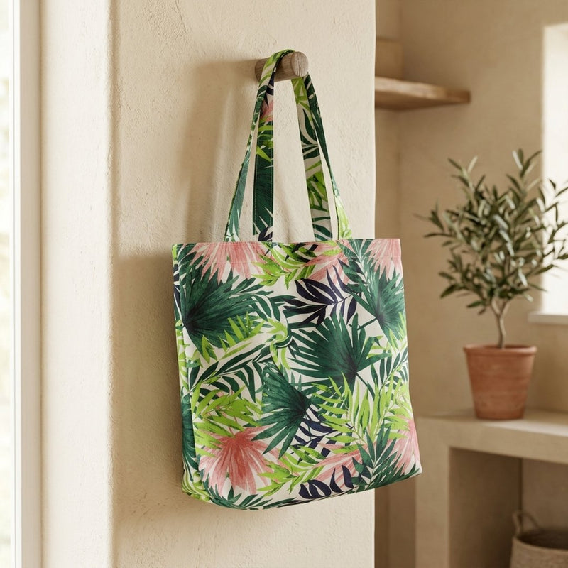 Latina Drukowana Zielone Tropiczne Kwiaty – torba na zakupy z tej tkaniny