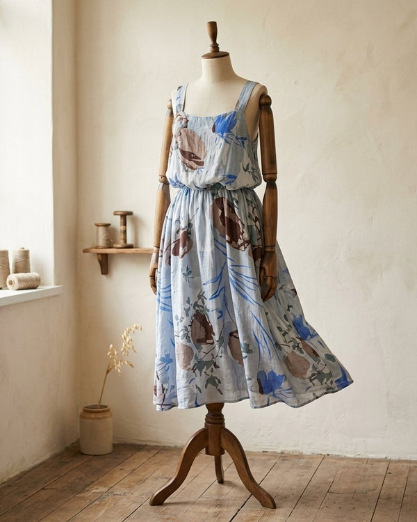 Len Craspo Drukowana Błękitna Fantazja - Sukienka boho