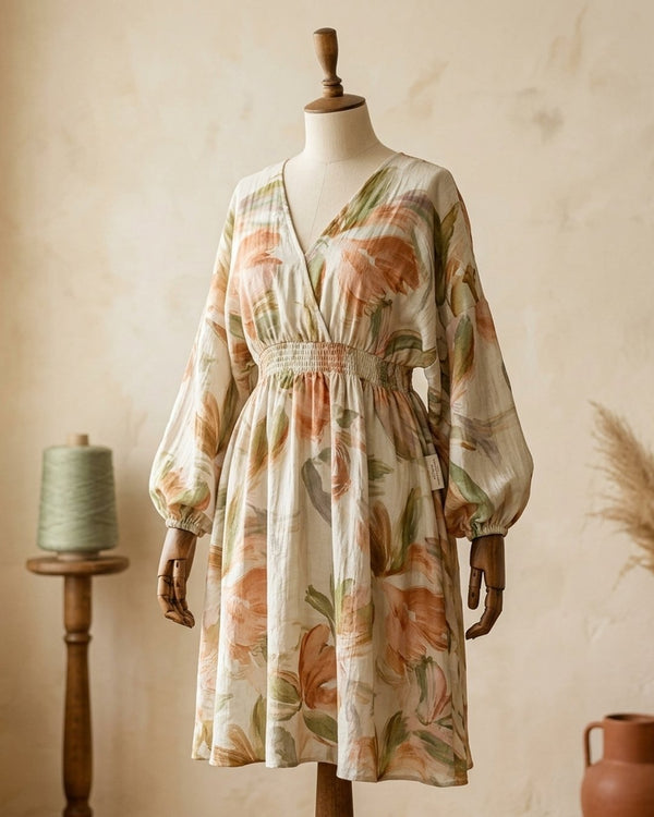 Len Craspo Drukowana Jesienny Pędzel - Sukienka boho