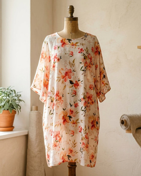 Len Craspo Drukowana Letni Bukiet - Sukienka boho
