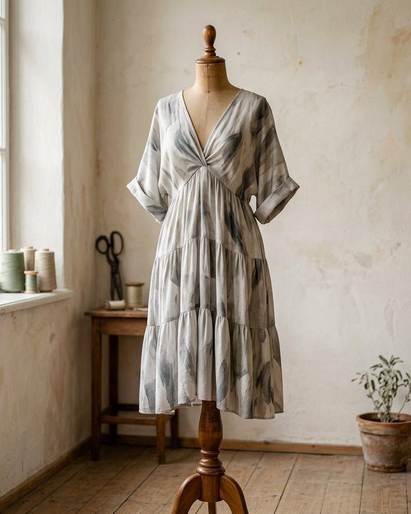 Len Craspo Drukowana Mglista Elegancja - Sukienka boho