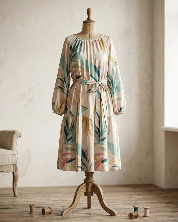 Len Craspo Drukowana Palm Breeze - Sukienka boho