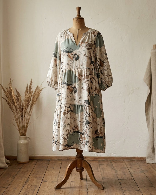 Len Craspo Drukowana Pustynny Cień - Sukienka boho