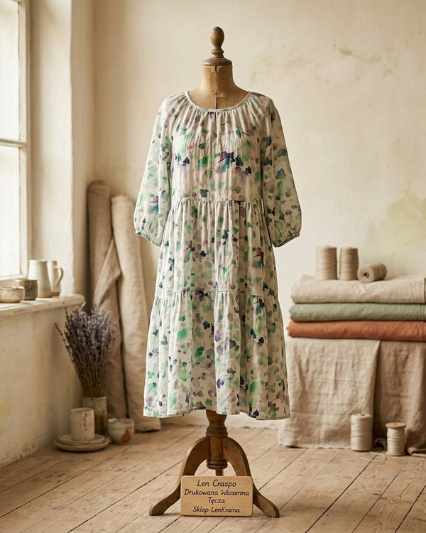 Len Craspo Drukowana Wiosenna Tęcza - Sukienka boho