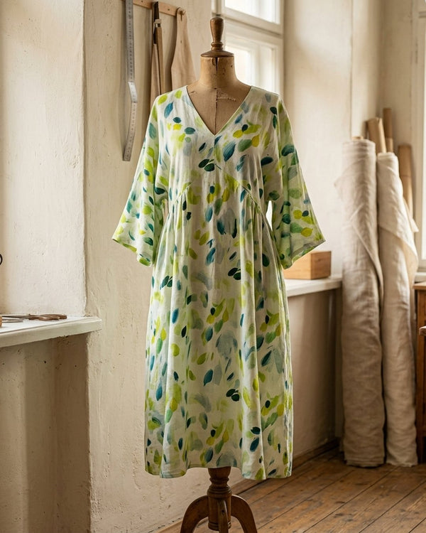 Len Craspo Drukowana Zieleń w Ruchu - Sukienka boho