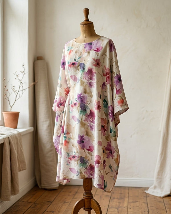 Len Craspo Drukowany Pastel Botanica - Sukienka boho