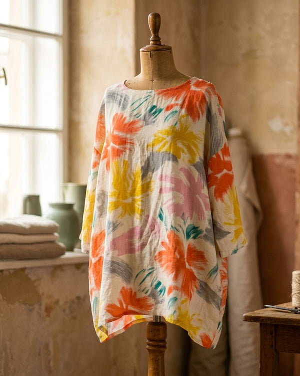 Len Craspo Drukowany Tropic Splash - Tunika lniana