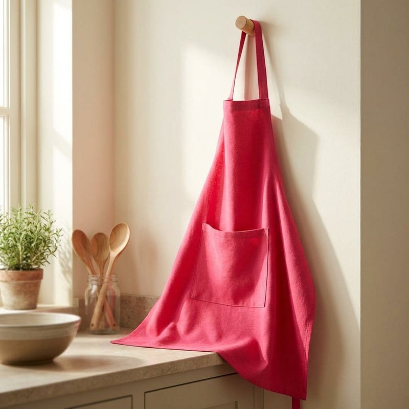 Len Vintage Amarantowy – fartuch kuchenny z tej tkaniny