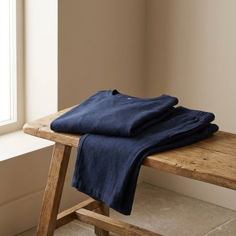 Len Wiskoza Lycra Granat – komplet do snu z tej tkaniny