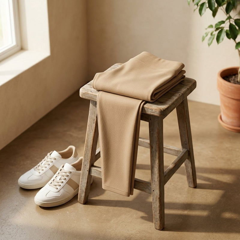 Len Wiskoza Lycra Jasny Beż – legginsy z tej tkaniny