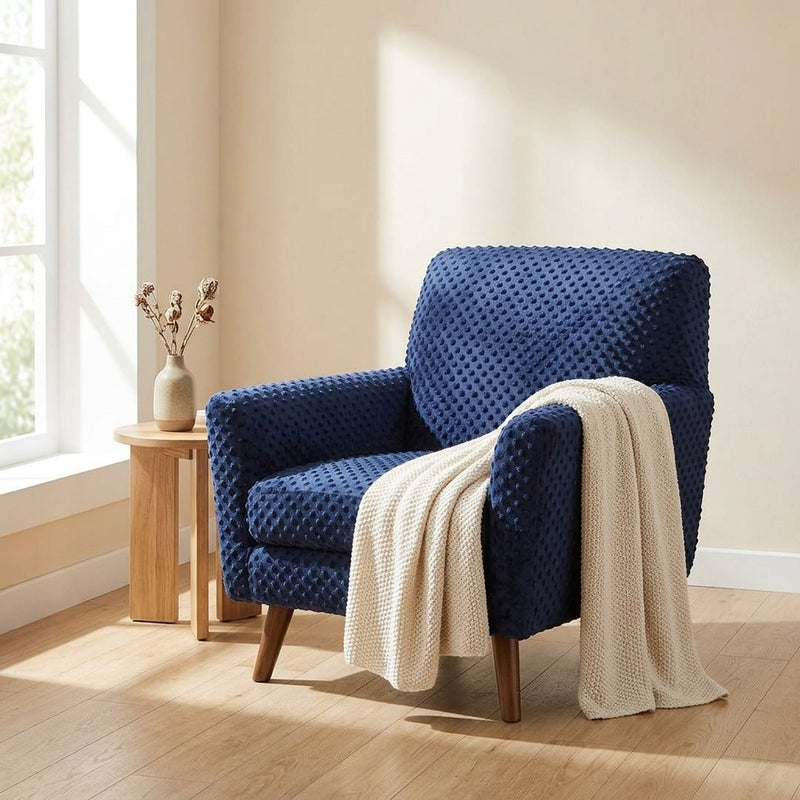 Minky Kropki - Niebieski Indigo – fotel tapicerowany z tej tkaniny
