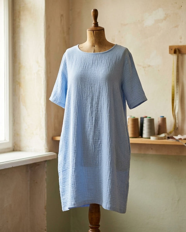 Muślin Bawełniany Baby Blue - Sukienka codzienna