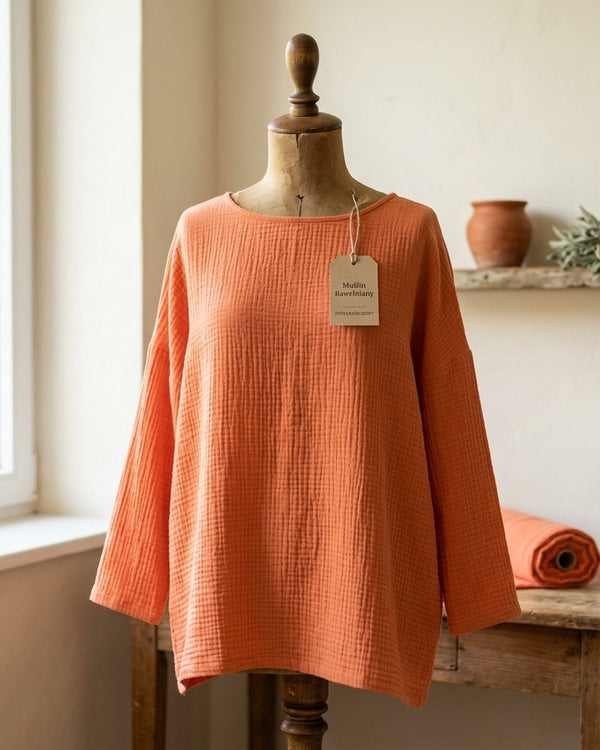 Muślin Bawełniany Pomarańczowy - Tunika boho
