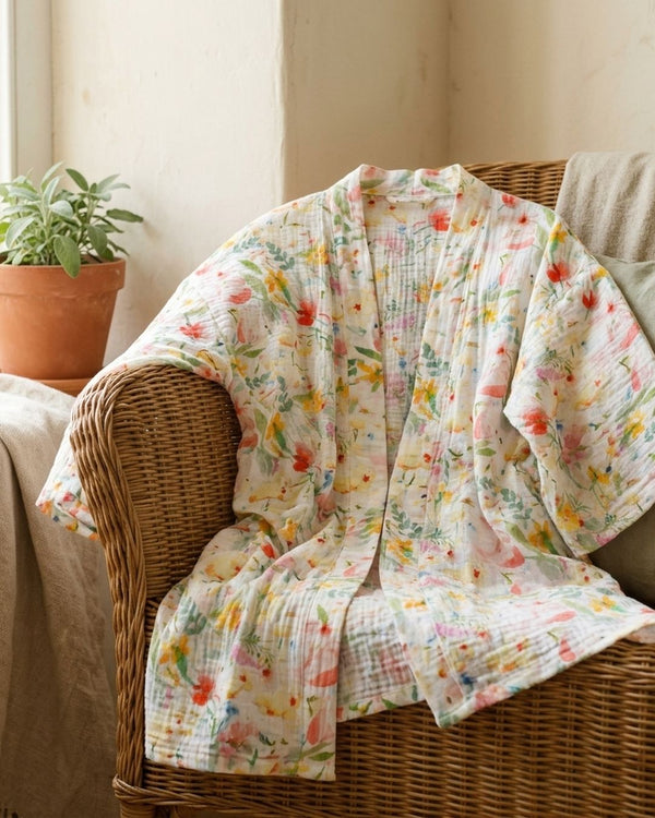 Muślin Drukowany Akwarelowa Łąka - Kimono plażowe