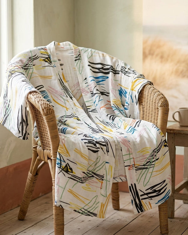 Muślin Drukowany Artystyczna Kreska - Kimono plażowe