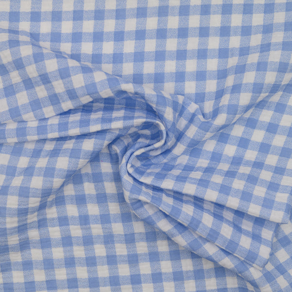 Muślin Drukowany Błękitna Kratka Poranna - Textil World