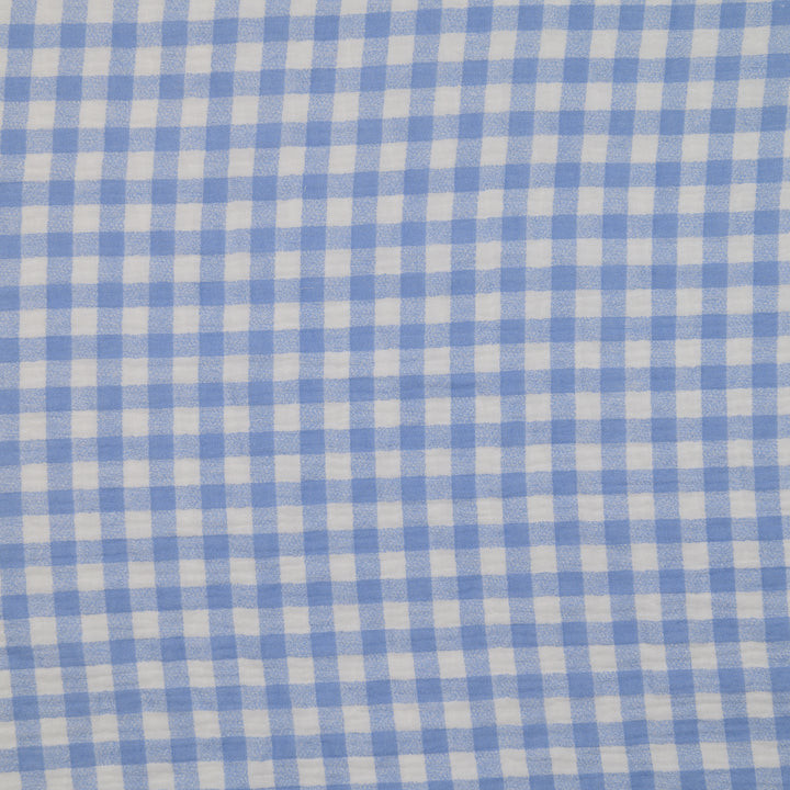 Muślin Drukowany Błękitna Kratka Poranna - Textil World