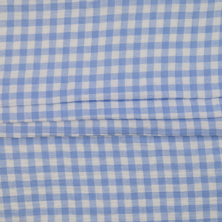Muślin Drukowany Błękitna Kratka Poranna - Textil World