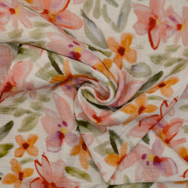 Muślin Drukowany Brzoskwiniowy Ogród - Textil World