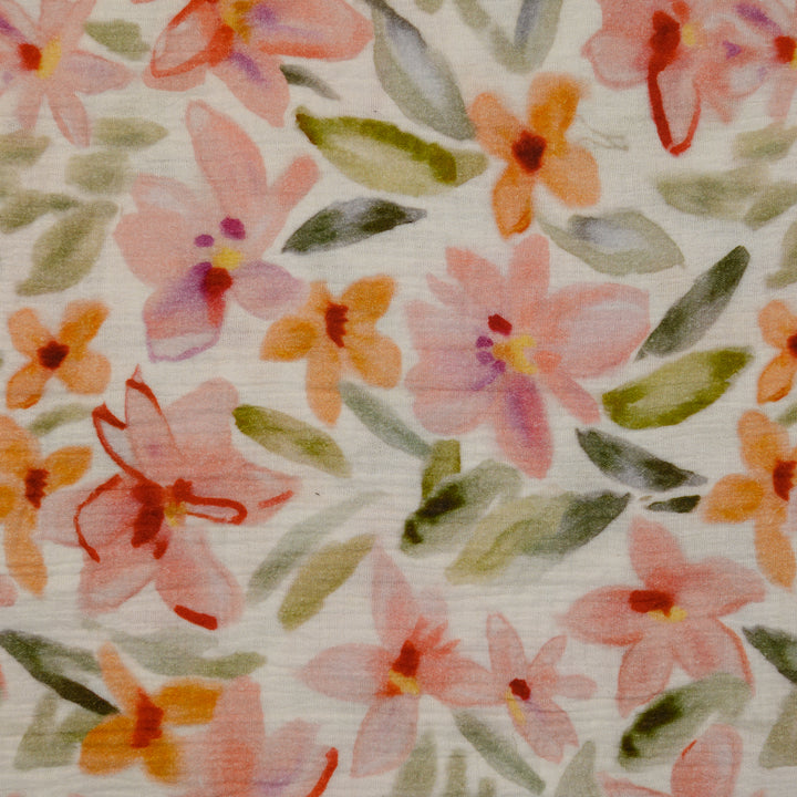 Muślin Drukowany Brzoskwiniowy Ogród - Textil World