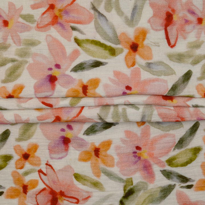 Muślin Drukowany Brzoskwiniowy Ogród - Textil World