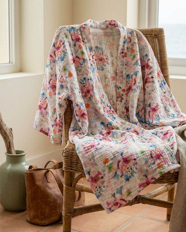 Muślin Drukowany Letni Impresjonizm - Kimono plażowe