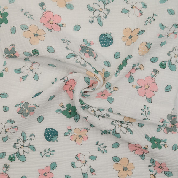 Muślin Drukowany Miętowa Truskawka - Textil World