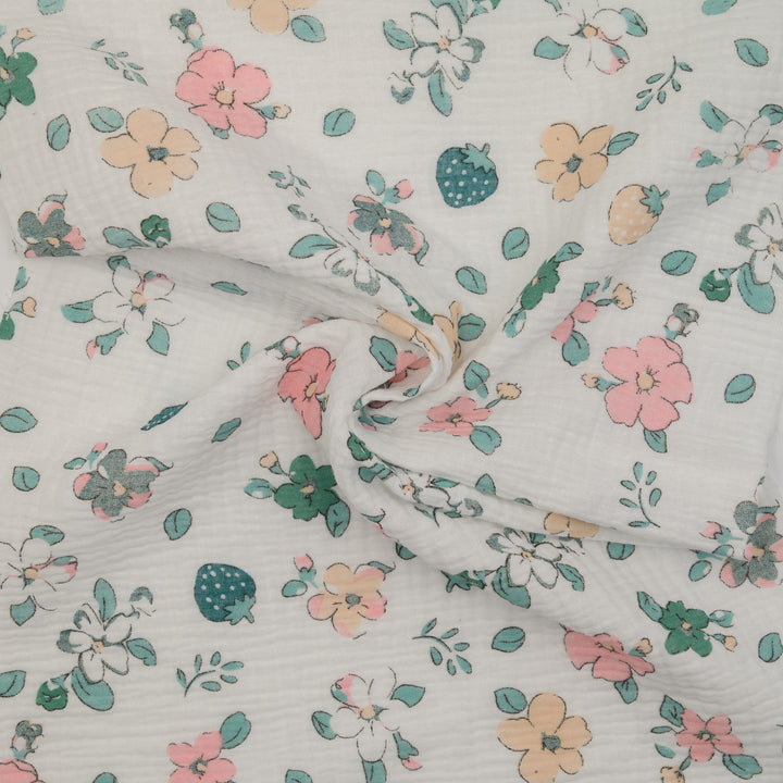 Muślin Drukowany Miętowa Truskawka - Textil World