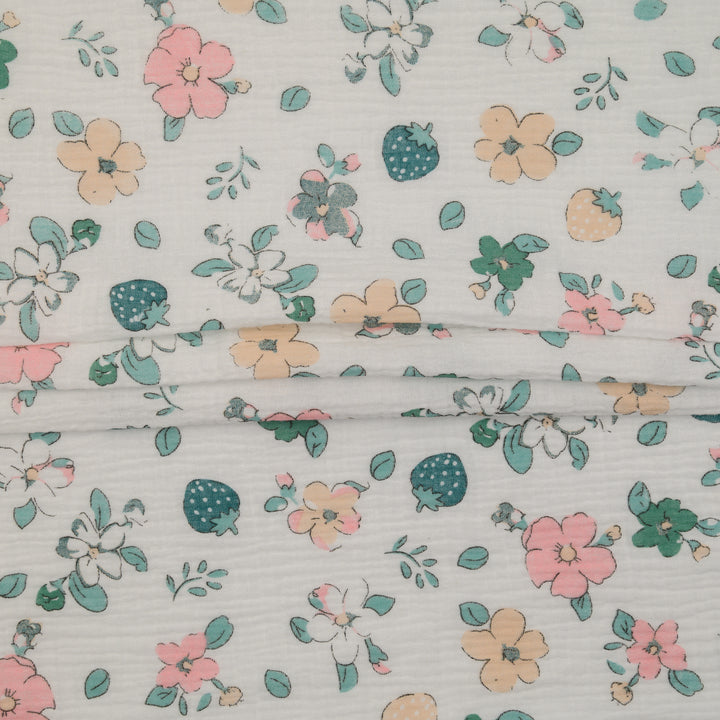 Muślin Drukowany Miętowa Truskawka - Textil World