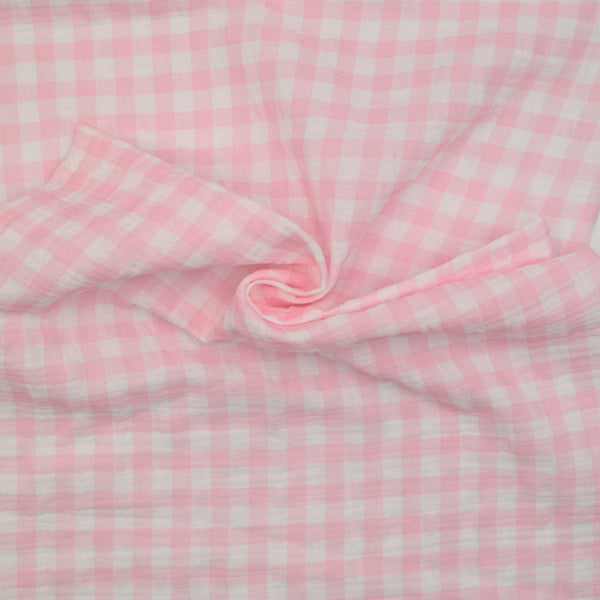 Muślin Drukowany Różowa Kratka Piknikowa - Textil World