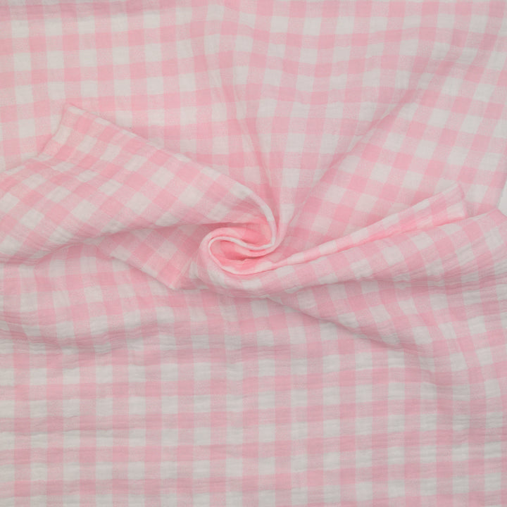 Muślin Drukowany Różowa Kratka Piknikowa - Textil World