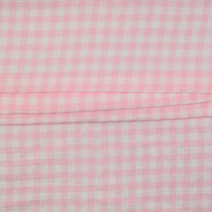 Muślin Drukowany Różowa Kratka Piknikowa - Textil World