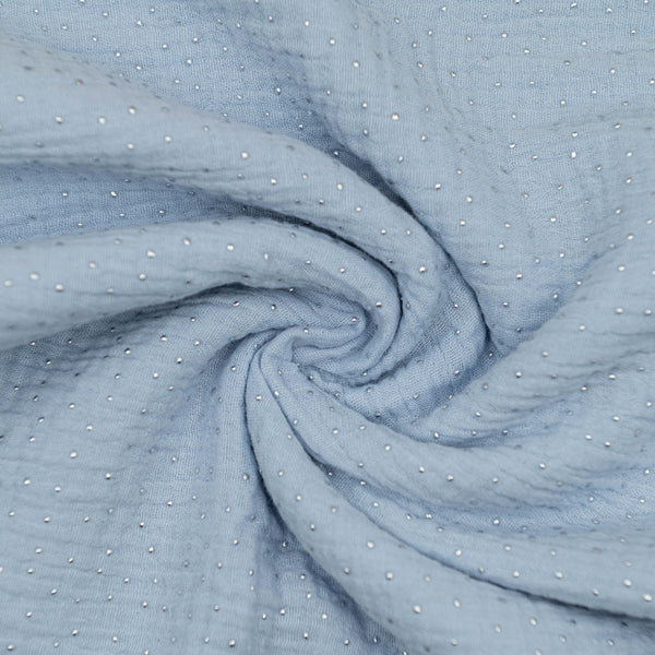 Muslin w Srebrne Kropki Jasny Niebieski - Textil World
