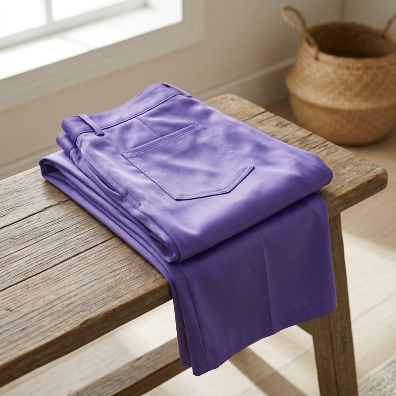 Nylon Lycra Liliowy – spodnie ogrodowe z tej tkaniny