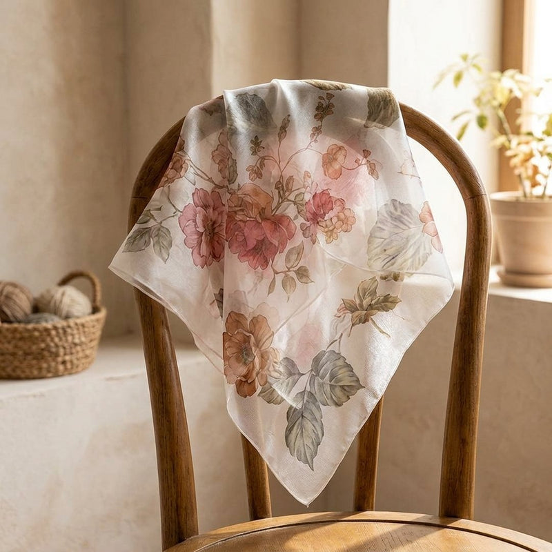 Organza Drukowana Kolorowe Kwiaty – apaszka chusta z tej tkaniny
