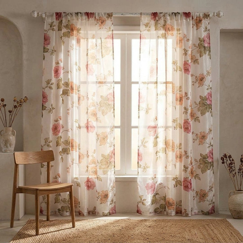 Organza Drukowana Kolorowe Kwiaty – lekkie firany z tej tkaniny