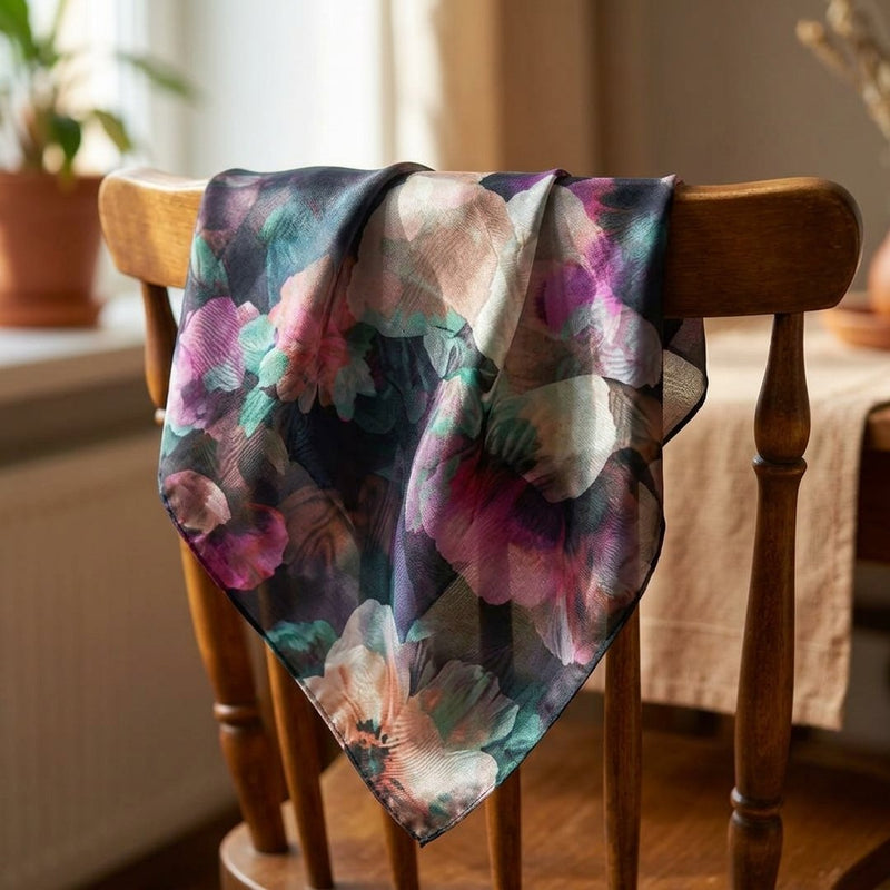 Organza Drukowana Kolorowe Kwiaty – apaszka chusta z tej tkaniny