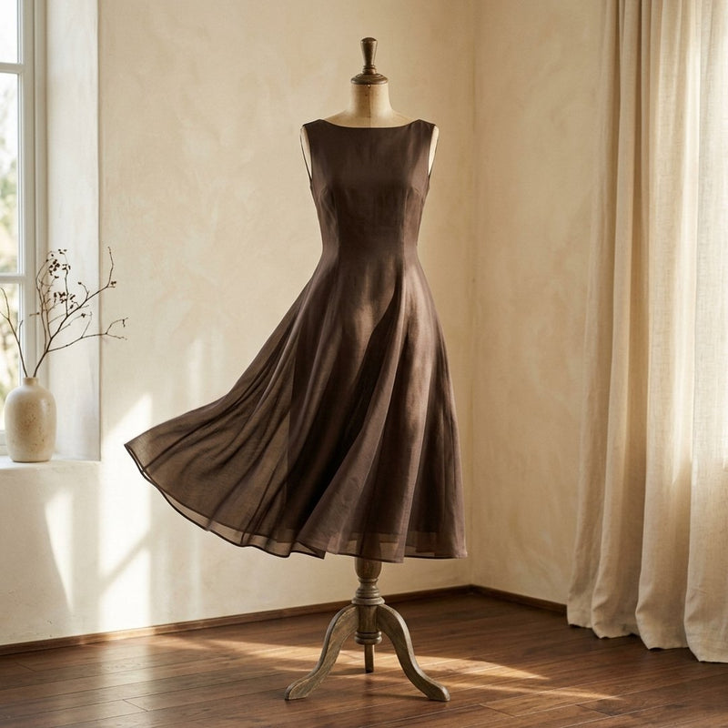Organza Premium „Brąz Miedź” – sukienka koktajlowa z tej tkaniny