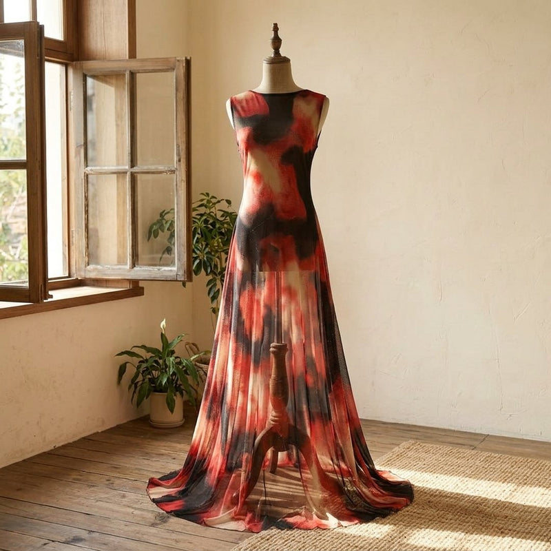 Siatka Drukowana Kwiaty „Autumn Bloom” – sukienka maxi letnia z tej tkaniny