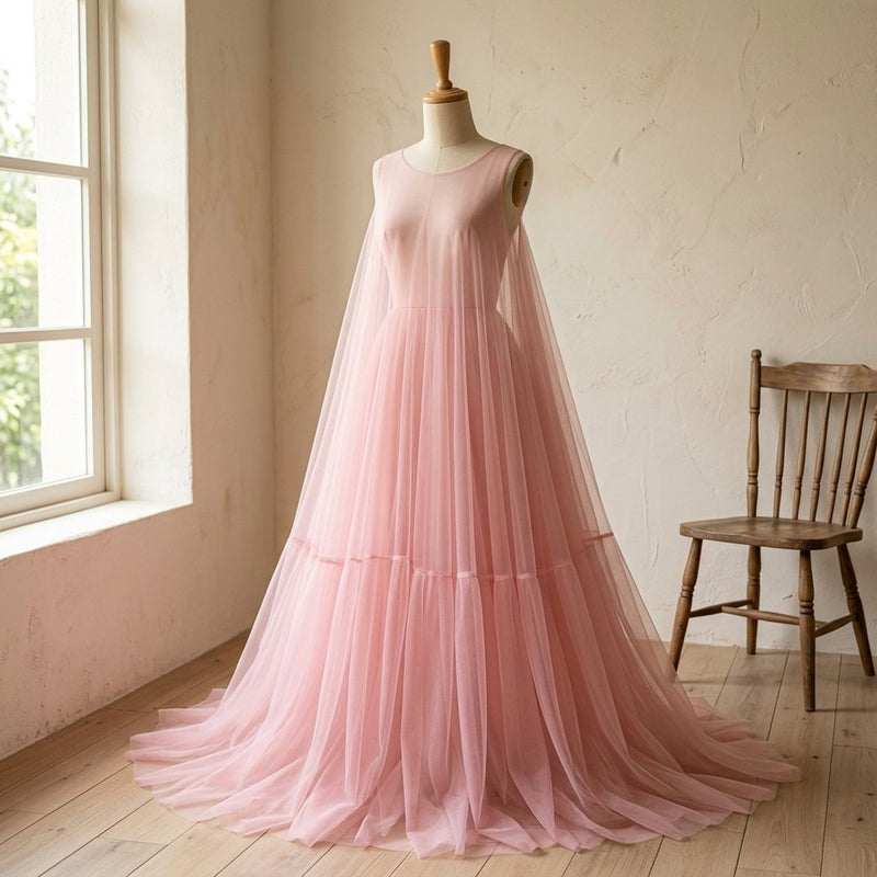 Siatka Elastyczna Jasnoróżowa „Soft Blush” – sukienka maxi letnia z tej tkaniny