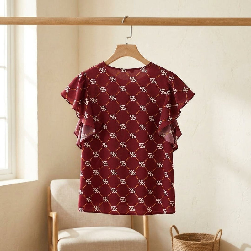 Silk Drukowany – bluzka z falbaną z tej tkaniny
