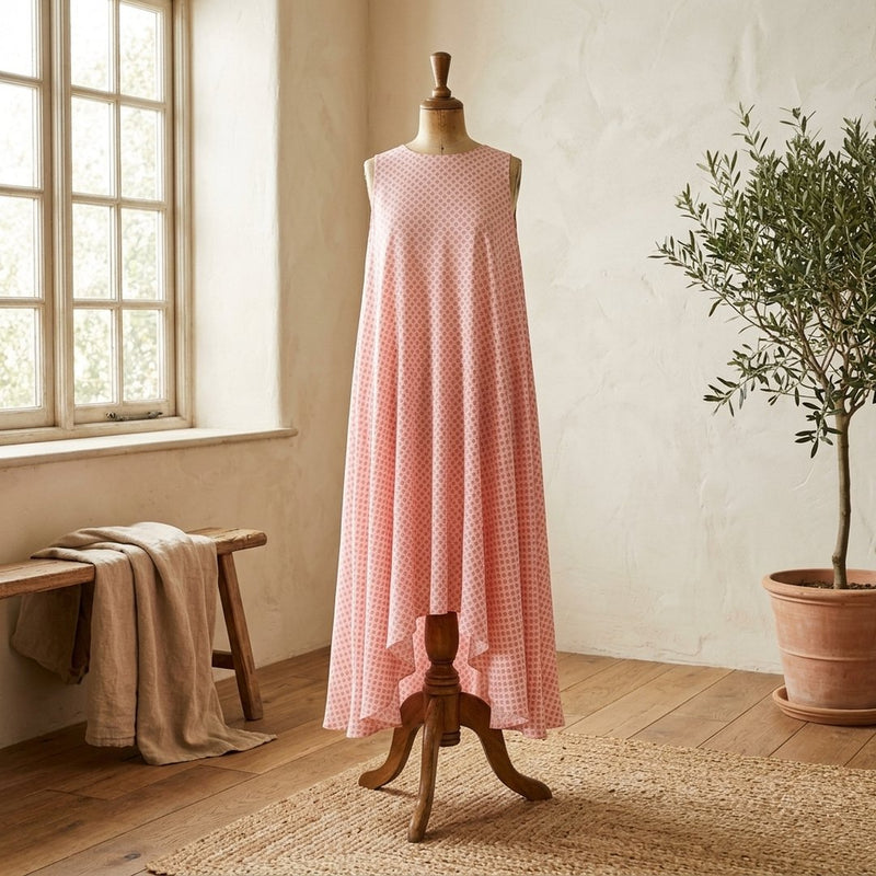 Silk Drukowany Czerwone Drobne Kwiatuszki – sukienka maxi letnia z tej tkaniny