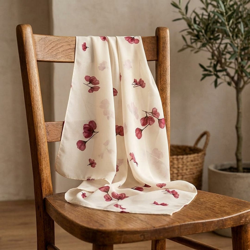 Silk Drukowany Czerwone Kwiaty – apaszka chusta z tej tkaniny