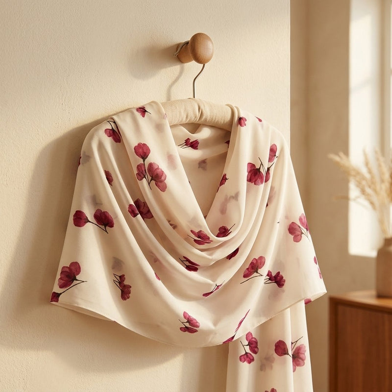 Silk Drukowany Czerwone Kwiaty – narzutka wieczorowa z tej tkaniny