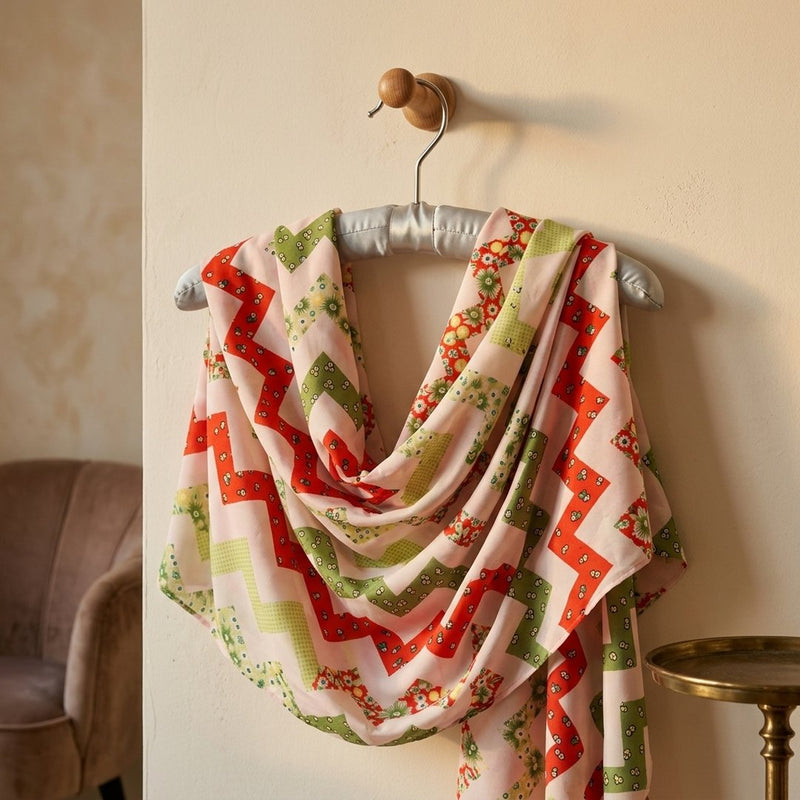 Silk Drukowany Czerwony Zygzak – narzutka wieczorowa z tej tkaniny