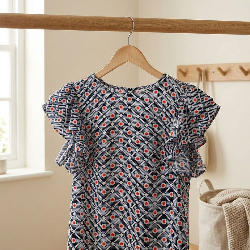 Silk Drukowany Geometria Paris – bluzka z falbaną z tej tkaniny
