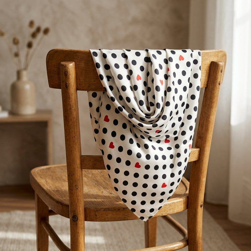 Silk Drukowany Kropki Serduszka – apaszka chusta z tej tkaniny